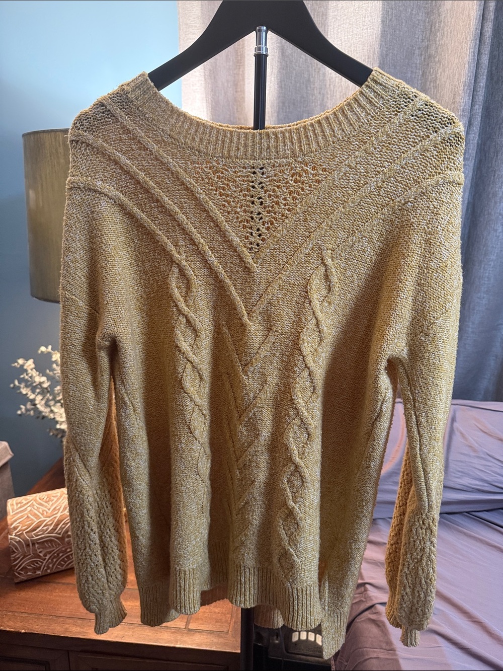 Hem & Thread Mustard Crewneck Cable Knit Sweater